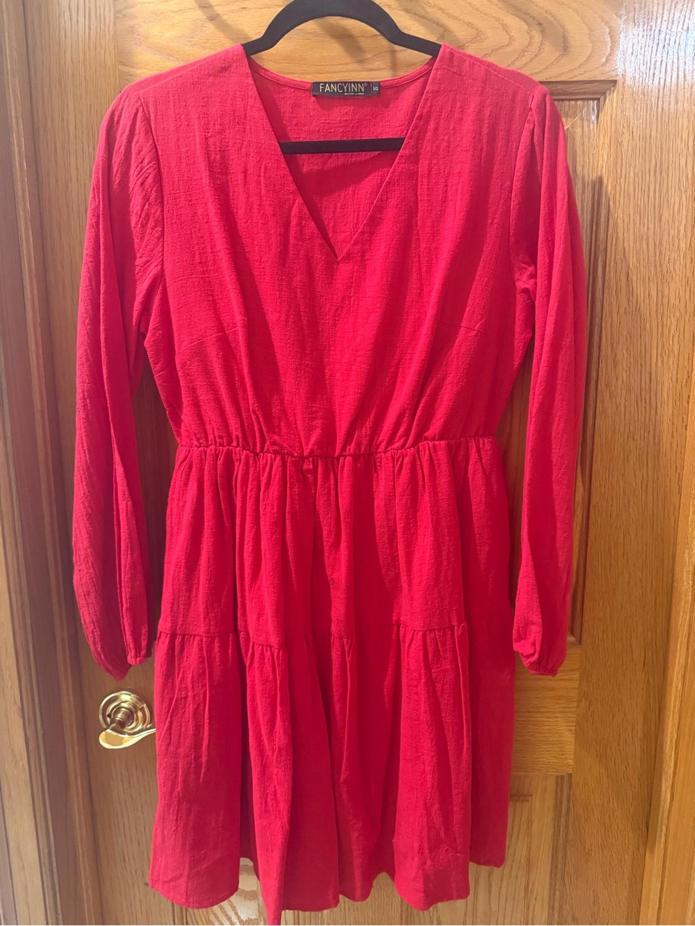 FANCYINN Red V-Neck Dress Top